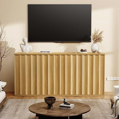 2 Pack Fluted Sideboard Buffet Cabinet with Storage, 31.5" Modern Kitchen Cabinets with Doors, Coffee Bar Buffet Cabinet for Kitchen, Entryway Cabinets for Living Room, Natural