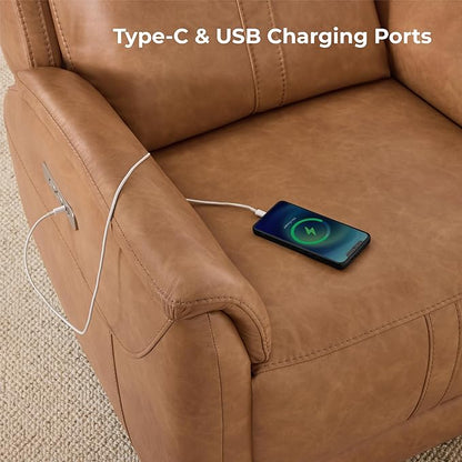 CHITA Super Zero Gravity Power Recliner Chair for Adults, Electric Faux Leather Recliner with USB & Type-C Charging Ports for Living Room, Bedroom & Home Theater Relaxation, Camel