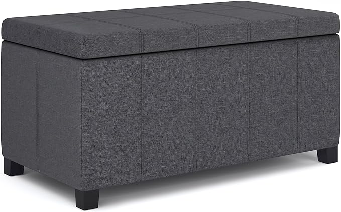 SIMPLIHOME Dover 36 inch Wide Contemporary Rectangle Storage Ottoman Bench in Slate Grey Linen Look Fabric, Assembled, for the Living Room, Entryway and Family Room