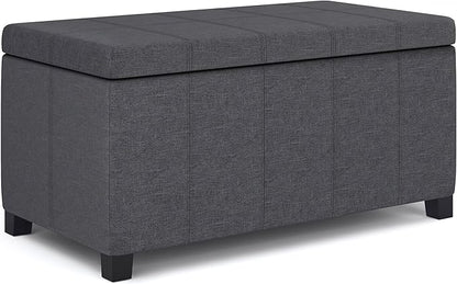 SIMPLIHOME Dover 36 inch Wide Contemporary Rectangle Storage Ottoman Bench in Slate Grey Linen Look Fabric, Assembled, for the Living Room, Entryway and Family Room