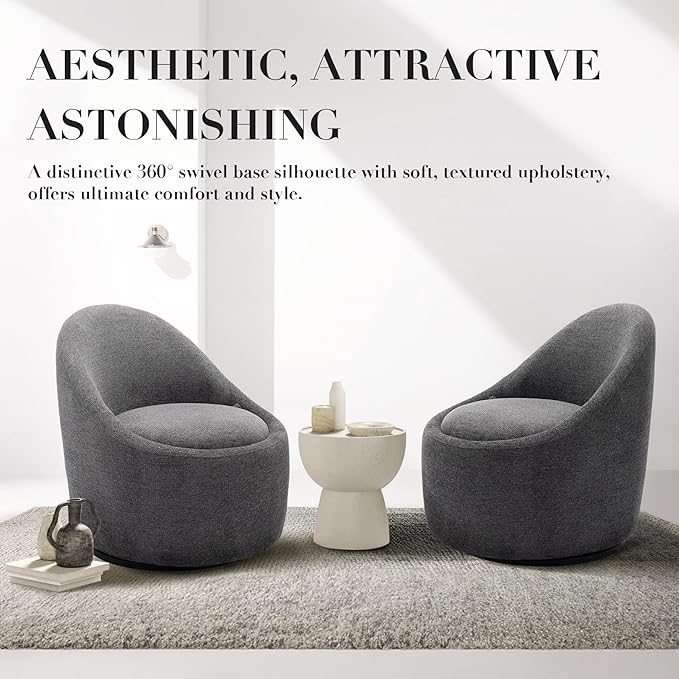 360° Swivel Accent Chair, Mid-Century Modern Chair with Hidden Storge, Small Swivel Chair with Arms for Living Room/Office-Dark Grey