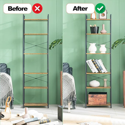 HCHQHS Narrow Bookshelf, Adjustable 6-Tier Industrial Bookcase, Rustic Open Book Shelf, Freestanding Tall Bookshelves with Metal Frame