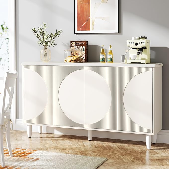 Tribesigns Buffet Cabinet Sideboard with Storage, 59.4-Inch White Storage Cabinet Modern Sideboard Buffet Table with Doors for Living Room Kitchen Dining Room