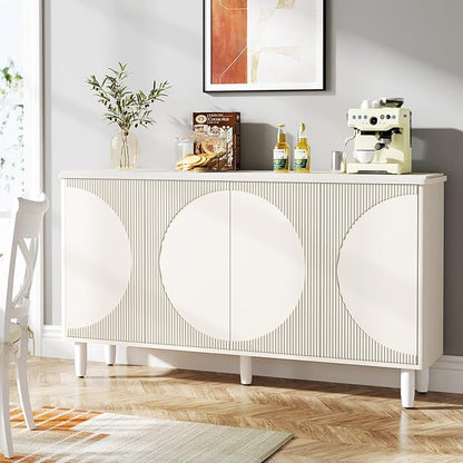 Tribesigns Buffet Cabinet Sideboard with Storage, 59.4-Inch White Storage Cabinet Modern Sideboard Buffet Table with Doors for Living Room Kitchen Dining Room