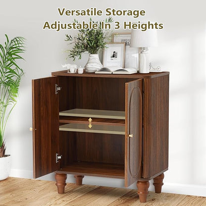 ORRD Fluted Storage Cabinet, Modern Credenza Wooden Accent Sideboard Buffet Cabinet with Adjustable Shelves and Solid Wood Legs, Console Table for Kitchen Dining Living Room Entryway, Walnut