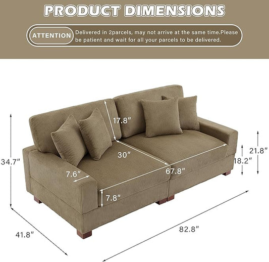 Modular Sectional Couches for Living Room, 82.6" Modern Loveseat 2-Seater Sofa Couch, Upholstered Couches for Living Room Bedroom, Camel