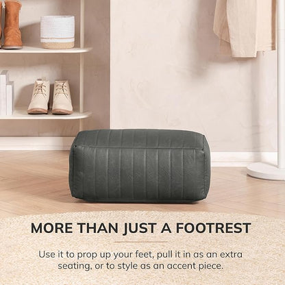 Anji Mountain 100% Handmade & Handcrafted Comfortable Home Décor Pouf Ottoman Footrest for Living Room, Bedroom, Nursery, Kidsroom, Patio Furniture - (22" x 12" x 10" - Gray)