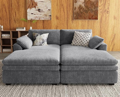 Belffin Large Modular Sectional Sofa with Deep Chaise, 73.6" Corduroy L Shaped Couch with 9" Soft Dual-Layer Seats Cushion for Living Room, Apartment, Light Grey