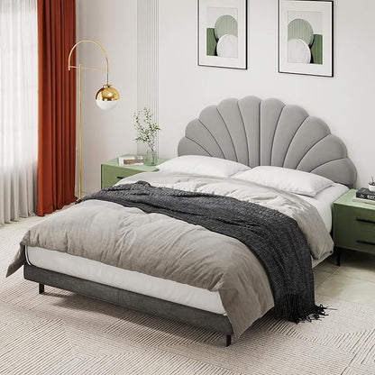 Queen Size Headboard Only, Petal Wall Mount Headboard Queen/Full Size for Adjustable Bed Velvet Upholstered Head Board Easy Assembly, Gray