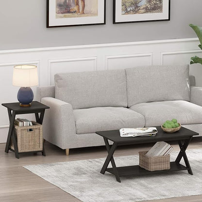 Furinno Modern Coffee Table, Rectangle Modern Coffee Table with X-Legs, Criss-Crossed Side Table, for Living Room, Bedroom, Home Office, Black Espresso