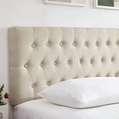 Kingfun Headboards for King Size Bed in Modern Button Design, Premium Linen Fabric Upholstered Tufted Bed Headboard, Adjustable Solid Wood Head Board, Beige