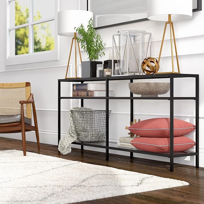 Henn&Hart 64" Wide Rectangular Console Table in Blackened Bronze, Entryway Table, Accent Table for Living Room, Hallway