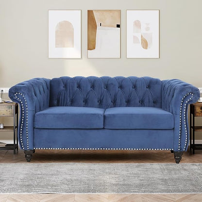 Living Room Velvet Sofa and Loveseat set, Mid Century Modern Upholstered Couch with Cushions, 2-Piece Home Sofa Furniture Sets, Comfy Tufted Chesterfield Couches for Living Room, Bedroom, Office