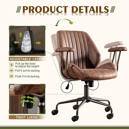 High Back Office Chair,Modern Swivel Office Chair,Brown Suede Fabric Gaming Chair,Height Adjustable Home Office Desk Chair with Lumbar Support