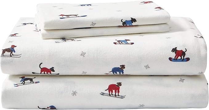 Eddie Bauer - Flannel Sheets King Size, Anti-Pilling & Wrinkle Resistant Cotton, Touchably Soft for All-Season Comfort - Bed Sheets with Matching Pillowcases & Fitted Sheet (Ski Patrol White)