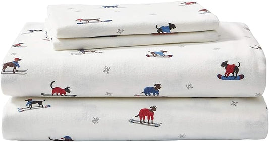 Eddie Bauer - Flannel Sheets King Size, Anti-Pilling & Wrinkle Resistant Cotton, Touchably Soft for All-Season Comfort - Bed Sheets with Matching Pillowcases & Fitted Sheet (Ski Patrol White)