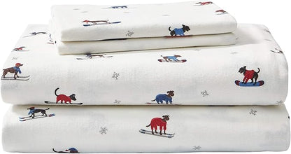 Eddie Bauer - Flannel Sheets Full Size, Anti-Pilling & Wrinkle Resistant Cotton, Touchably Soft for All-Season Comfort - Bed Sheets with Matching Pillowcase & Fitted Sheet (Ski Patrol White)