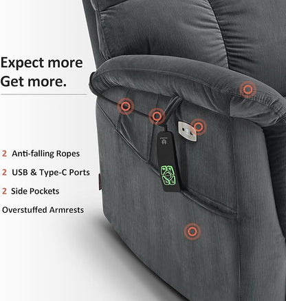 MCombo Large-Wide Dual Motor Power Lift Recliner Chair, Massage and Dual Heating for Elderly People, Infinite Position, Fabric R7166 (Dark Grey)