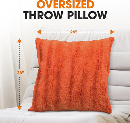Cheer Collection Fall Decorative Throw Pillows for Couch – Set of 2 Faux Fur Fall Pillows for Couch, Cozy Fall Couch Pillows for Living Room or Bed, Soft, Rust Accent Pillows, 26" x 26"