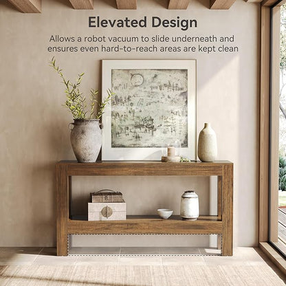 LITTLE TREE 63-Inch Wood Entryway Table, Long Farmhouse Narrow Console Table for Living Room, Hallway, Sofa, Entry, Entrance, Foyer, Behind Couch with 2-Tier Shelves, Brown
