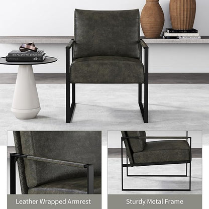 CANMOV Modern Accent Chair Set of 6, PU Leather Armchair with Metal Frame,Comfy Single Reading Chair with Soft Padded Backrest and Cushion for Living Room, Bedroom,Reading Room,Office,Dark Grey