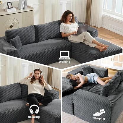 106" Cloud Modular Sectional Sofa Couch,L-Shape Modern Boneless Sectional Couch with Deep Seat,Upholstered Couches for Living Room Bedroom,No Assembly Required,Grey