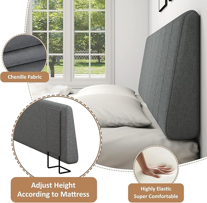 King Size Headboard Only-No Assembly, Upholstered Headboard King Size Linen Fabric Modern Style Headboards for Adjustable Bed Extra-Thick, Dark Gray
