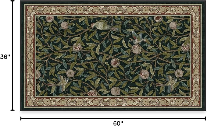 RUGGABLE x Morris & Co Washable Area Rug – Pomegranate Blue Green 3x5, Stain-Resistant, Non-Slip – Small Machine Washable Rugs for Living Room, Bedroom, Hallway, Entryway & Office–with Cushioned Pad