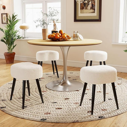 White Vanity Stool, Soft Makeup Stool with Solid Metal Legs for Vanity Corner, Morden Footrest Easy to Assembly