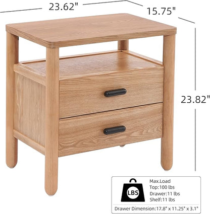 Christopher Knight Home Delwyn Modern Nightstand, Wooden Small Night Stand with Drawers and Open Storage Shelf, Bedside Table/End Table with Rounded Legs, Multipurpose Storage Cabinet, Natural
