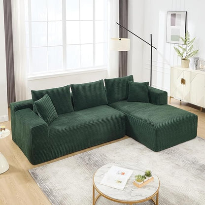 PELUMY 108.7" L-Shaped Modular Sectional Sofa with Oversized Chaise, Cloud Couch with Memory Foam, No Assembly Required Sleeper Sofa for Small Space Living Room, Apartment (Green, Corduroy)