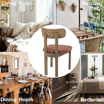 Brown Dining Chairs Set of 4, Mid Century Modern Leather Dining Room Chairs with Curved Back, Armless Kitchen Chairs for Living Room/Restaurant/Balcony/Bedroom/Home Desk/Task