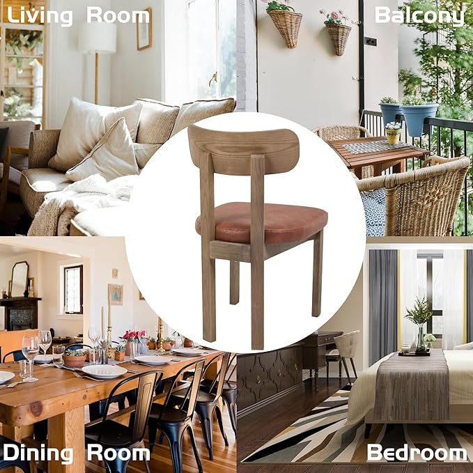 Brown Dining Chairs Set of 6, Mid Century Modern Leather Dining Room Chairs with Curved Back, Armless Kitchen Chairs for Living Room/Restaurant/Balcony/Bedroom/Home Desk/Task