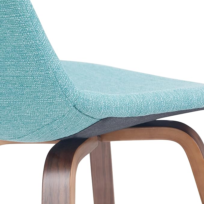 SIMPLIHOME Randolph Counter Stools (Set of 2) - 28 Inch Seat Height Upholstered Bentwood Kitchen Seats in Aqua Blue Linen Look Fabric, Mid Century Modern Seating with Curved Backrest and Footrest