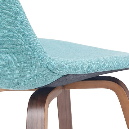 SIMPLIHOME Randolph Counter Stools (Set of 2) - 28 Inch Seat Height Upholstered Bentwood Kitchen Seats in Aqua Blue Linen Look Fabric, Mid Century Modern Seating with Curved Backrest and Footrest