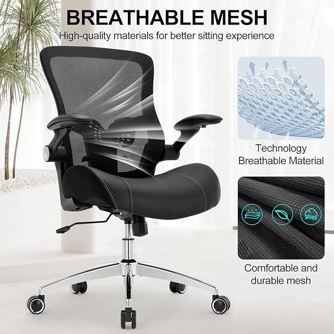 Big and Tall Office Chair, 400lbs Ergonomic Desk Chair with Wide 3D Modeling Foam Seat Cushion Mesh Computer Chair with Lumbar Support, Heavy Duty Executive Task Chair for Home Office, Black