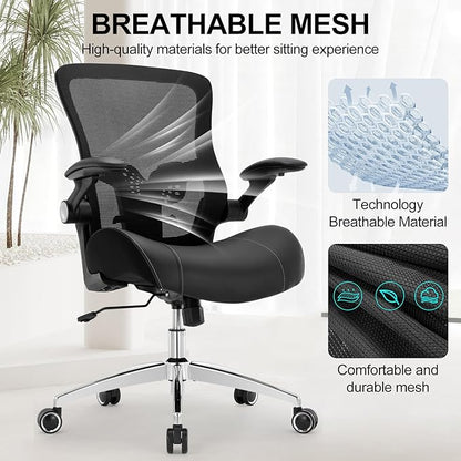 Big and Tall Office Chair, 400lbs Ergonomic Desk Chair with Wide 3D Modeling Foam Seat Cushion Mesh Computer Chair with Lumbar Support, Heavy Duty Executive Task Chair for Home Office, Black