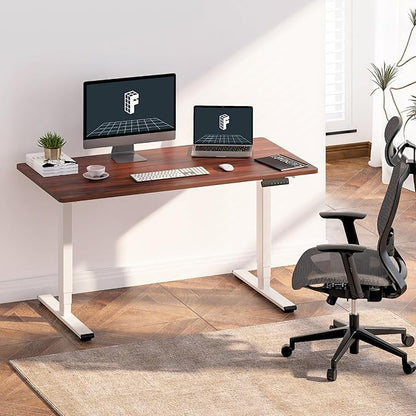 FLEXISPOT E6 Standing Desk 3 Stages Dual Motor Electric 60x24 Inch Whole-Piece Board Height Adjustable Electric Sit Stand Desk(White Frame + Mahogany Desktop, 2 Packages)