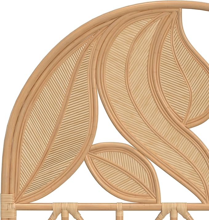 Kouboo Palm Springs Rattan Headboard for Full Size Beds Natural Boho Style with Intricate Palm Leaf Pattern and Arch Perfect for Coastal Beach Bedroom Made from Rattan 54 in Wide from