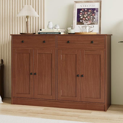 49" Brown Buffet Cabinet with Doors & Drawers, Modern Kitchen Storage Sideboard, Coffee Bar Console for Dining Room, Living Room, Entryway