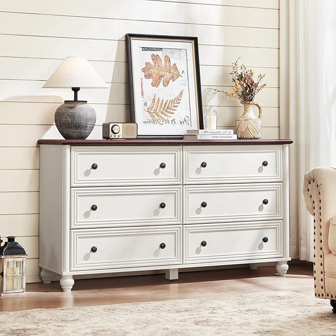 Farmhouse Dressers & Night Stand Set of 4, Wood 54" Wide Dresser & 35" Tall Chest of Drawers, 18" with Charging Station Nightstand Set of 2, Bedroom Furniture Dresser Set for Home Living Room Hallway