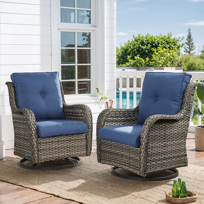 HUMMUH 4 Piece Outdoor Patio Furniture Set Wicker Conversation Bistro Set Swivel Rocker Chairs with 2pcs Ottomans for Backyard, Porch, Balcony