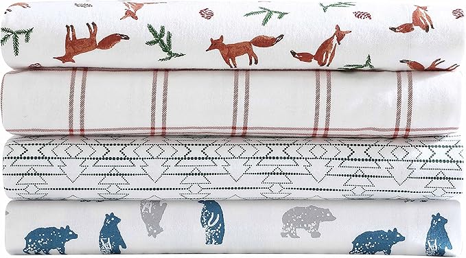 Eddie Bauer- Twin Sheet Set, Cotton Flannel Bedding Set, Brushed for Extra Softness, Cozy Home Décor (Fox Trail Orange, Twin)
