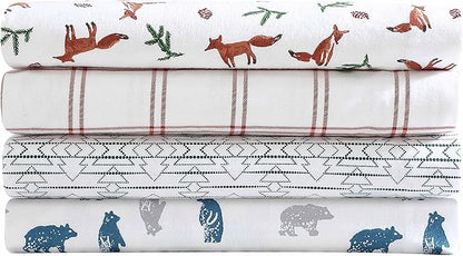 Eddie Bauer- Twin XL Sheet Set, Cotton Flannel Bedding Set, Brushed for Extra Softness, Cozy Home Décor (Bear Mountain Grey, Twin XL)