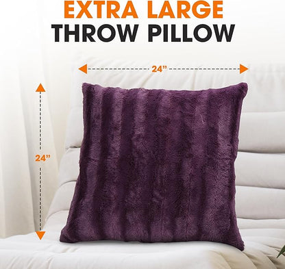 Cheer Collection Faux Fur Throw Pillows - Decorative Pillows for Couch, Bed Throw Pillows, Purple Accent Pillows for Bedroom or Living Room Aesthetic, Set of 2 Furry Throw Pillows, 24" x 24"