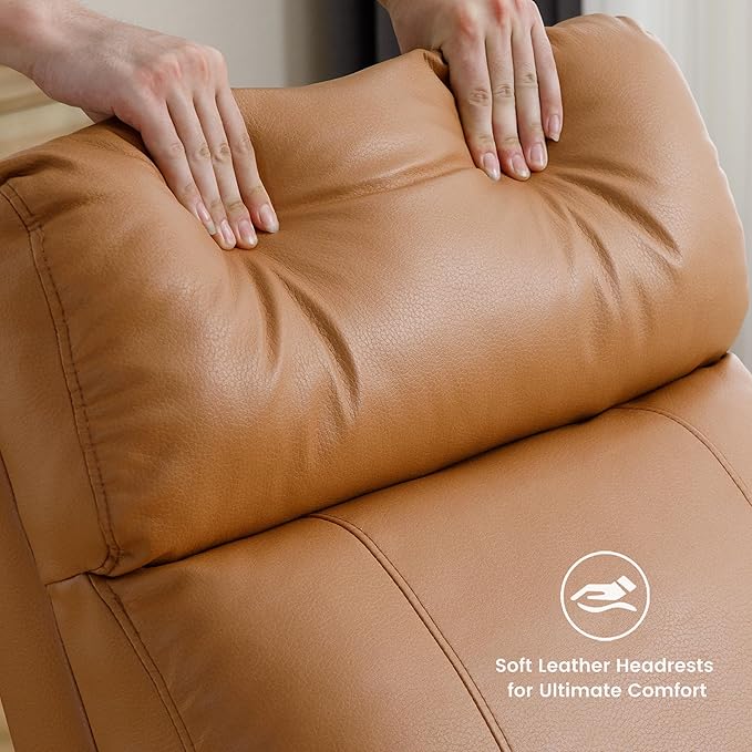 Swivel Rocker Recliner Chair, Manual Leather Recliner, Glider Rocking Recliner Chair 360°Swivel Nursery Reclining Chair for Living Room, Light Brown