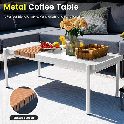 Sundale Outdoor 7 Pieces Metal Patio Furniture Set, Outdoor Sectional Sofa w/6 Inch Olefin Cushion and Coffee Table, Modern Outdoor Conversation Sets (6 Seats, White Frame)