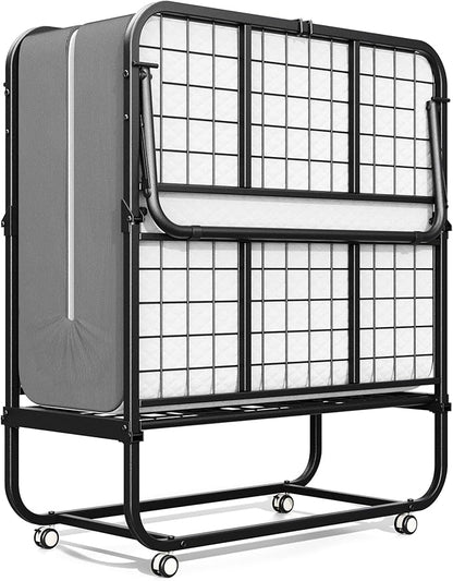 INTERGREAT Folding Bed, 75" x 31"Cot Size Portable Folding Beds for Adults, Metal Foldable Bed on Wheels for Guest, Space Saving Roll Away Beds for Easy Storage