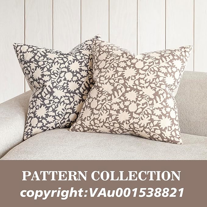 Foindtower Set of 2 Decorative Neutral Floral Throw Pillow Covers Accent Farmhouse Cushion Covers Boho Vintage Pillowcase for Couch Sofa Bedroom Living Room Home Decor,22×22 Inch,Tan