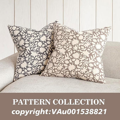 Foindtower Set of 2 Decorative Neutral Floral Throw Pillow Covers Accent Farmhouse Cushion Covers Boho Vintage Pillowcase for Couch Sofa Bedroom Living Room Home Decor,22×22 Inch,Tan